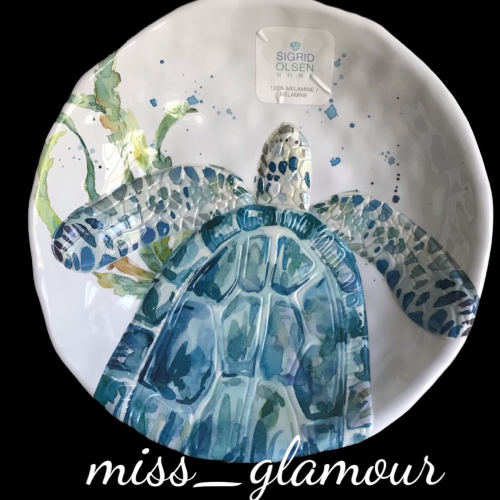 Sigrid Olsen Home 14" Melamine Serving Platter Bowl Sea Turtle Nautical Marine